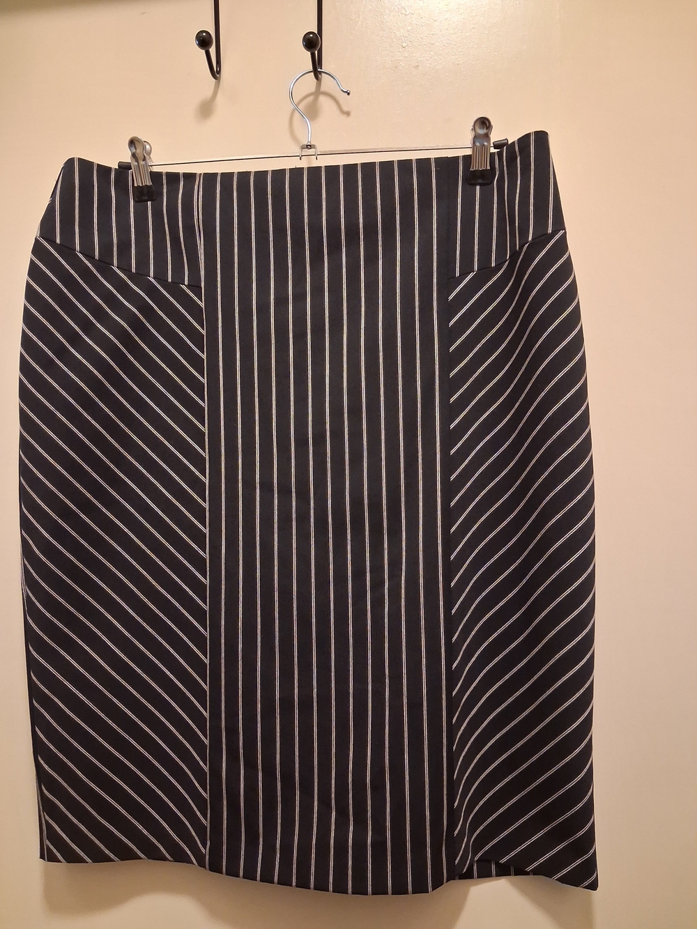Striped Black Pencil Skirt with White Pinstripes